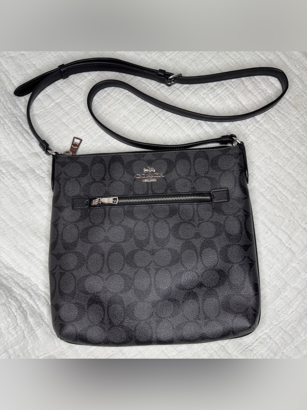 Coach C1554 Signature File Crossbody Black Charcoal PVC Leather Trim NWOT